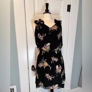 White House Black Market, WHBM, Black Mini Tank Dress with Pink & Green Floral